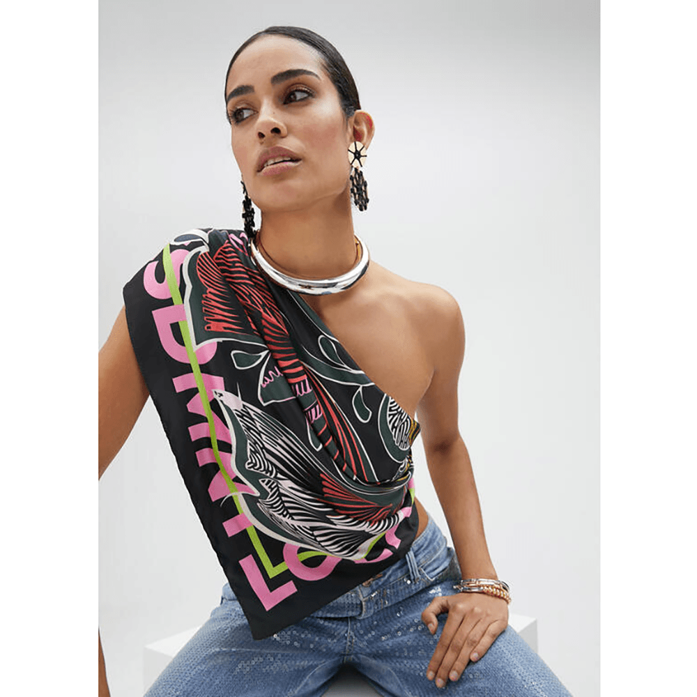 Satijnen sjaal met weelderige bladeren Multi Satijnen sjaal met weelderige bladeren Multi