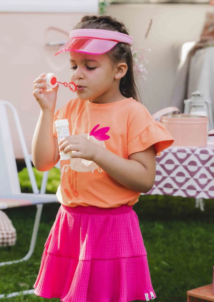 Little T-shirt Ruffled Short Sleeve Peche Oranje Little T-shirt Ruffled Short Sleeve Peche Oranje