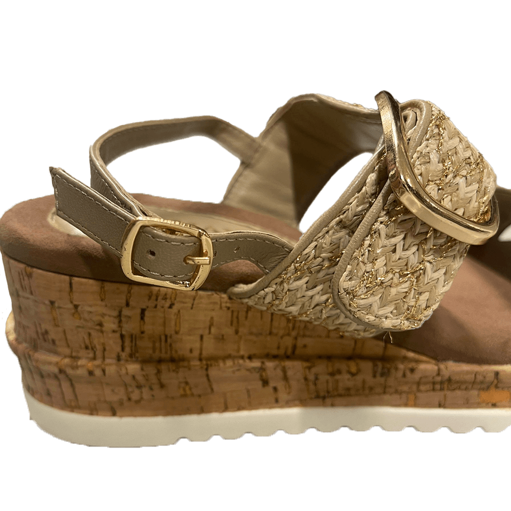 Two Strap Raffia Sandals High Heel Goud Two Strap Raffia Sandals High Heel Goud