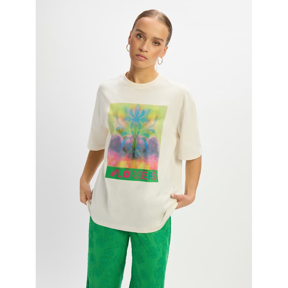 Ladies Knitted Oversized T-shirt Maggy Flowers Off White Ladies Knitted Oversized T-shirt Maggy Flowers Off White
