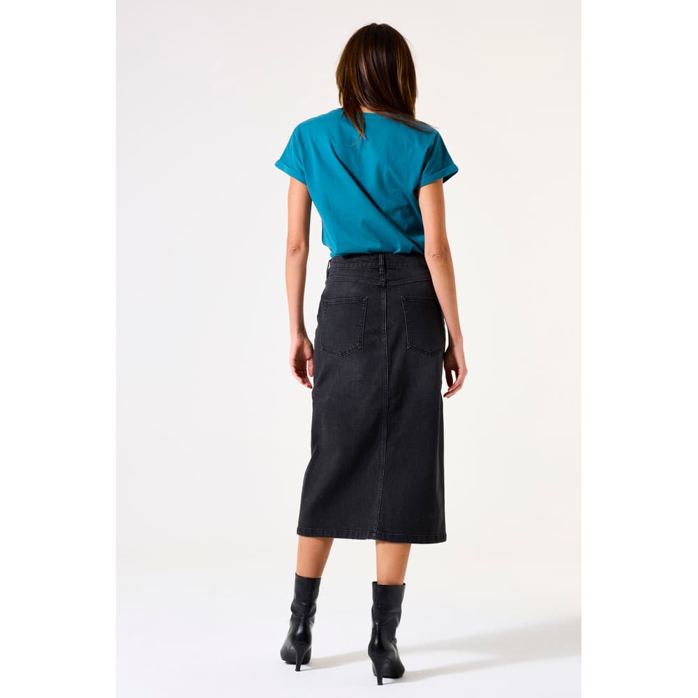 G50325 Ladies Midi Denim Skirt Zwart 1 G50325 Ladies Midi Denim Skirt Zwart 1