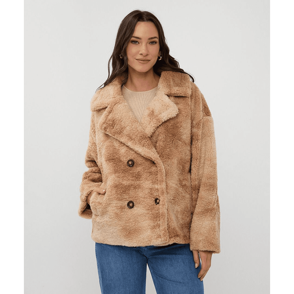 Jacket melange double breasted short Zand Jacket melange double breasted short Zand