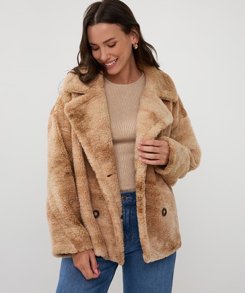 Jacket melange double breasted short Zand Jacket melange double breasted short Zand