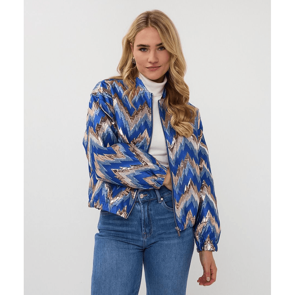 Jacket Bomber jacquard zigzag Blauw Jacket Bomber jacquard zigzag Blauw