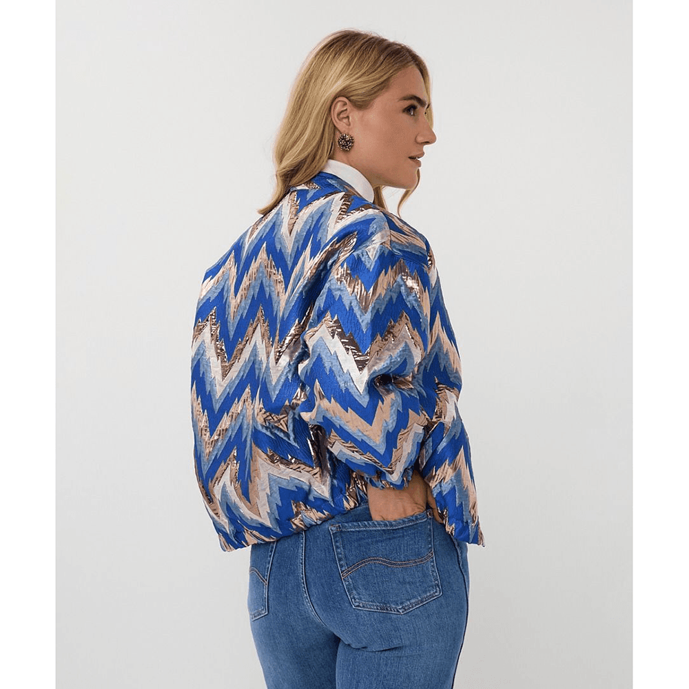 Jacket Bomber jacquard zigzag Blauw Jacket Bomber jacquard zigzag Blauw