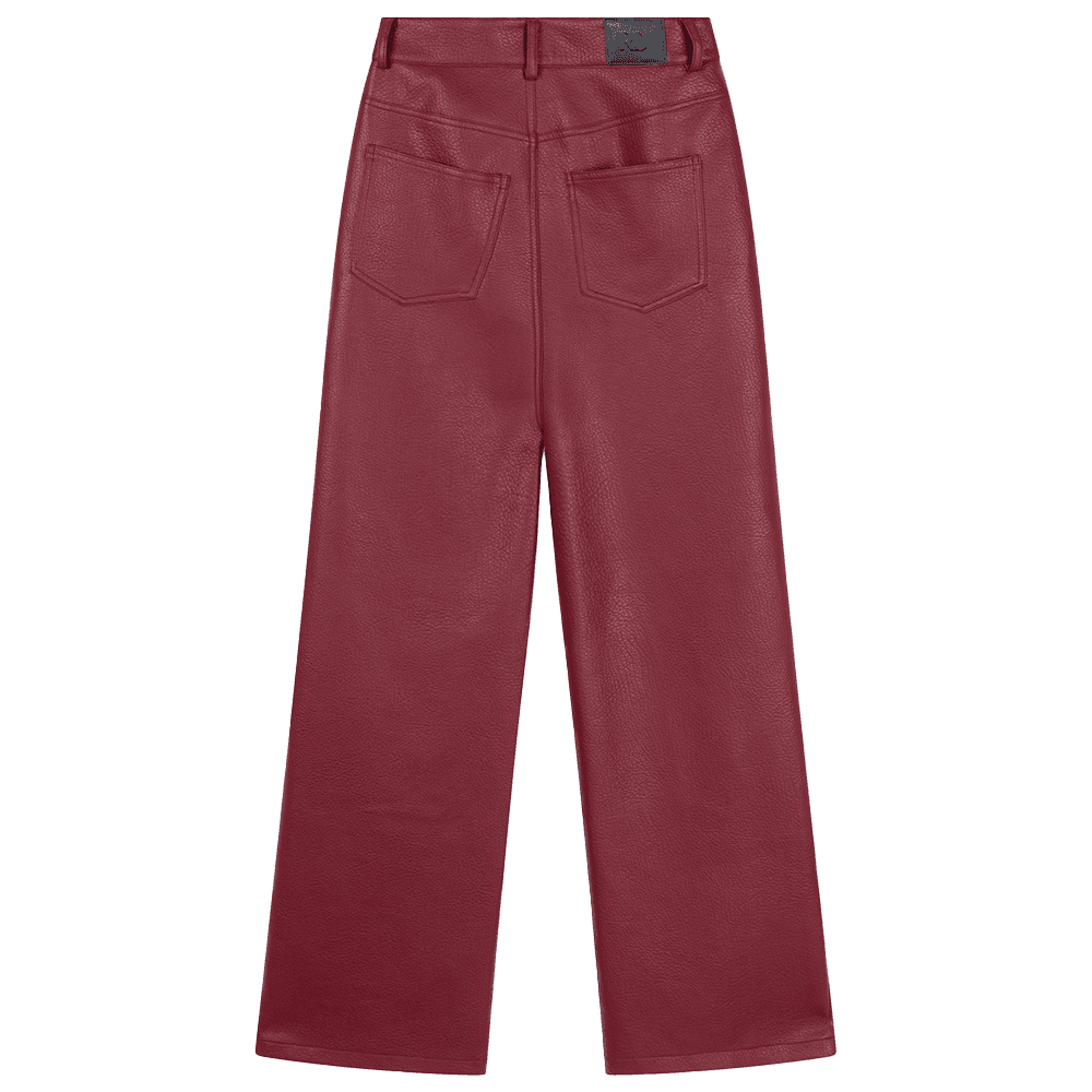 Ladies Woven Vegan Leather Wide Leg Pants Esmee Bordeaux Ladies Woven Vegan Leather Wide Leg Pants Esmee Bordeaux