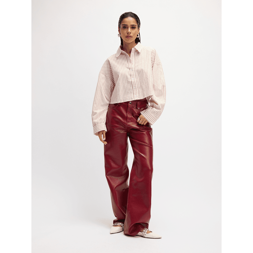 Ladies Woven Vegan Leather Wide Leg Pants Esmee Bordeaux Ladies Woven Vegan Leather Wide Leg Pants Esmee Bordeaux