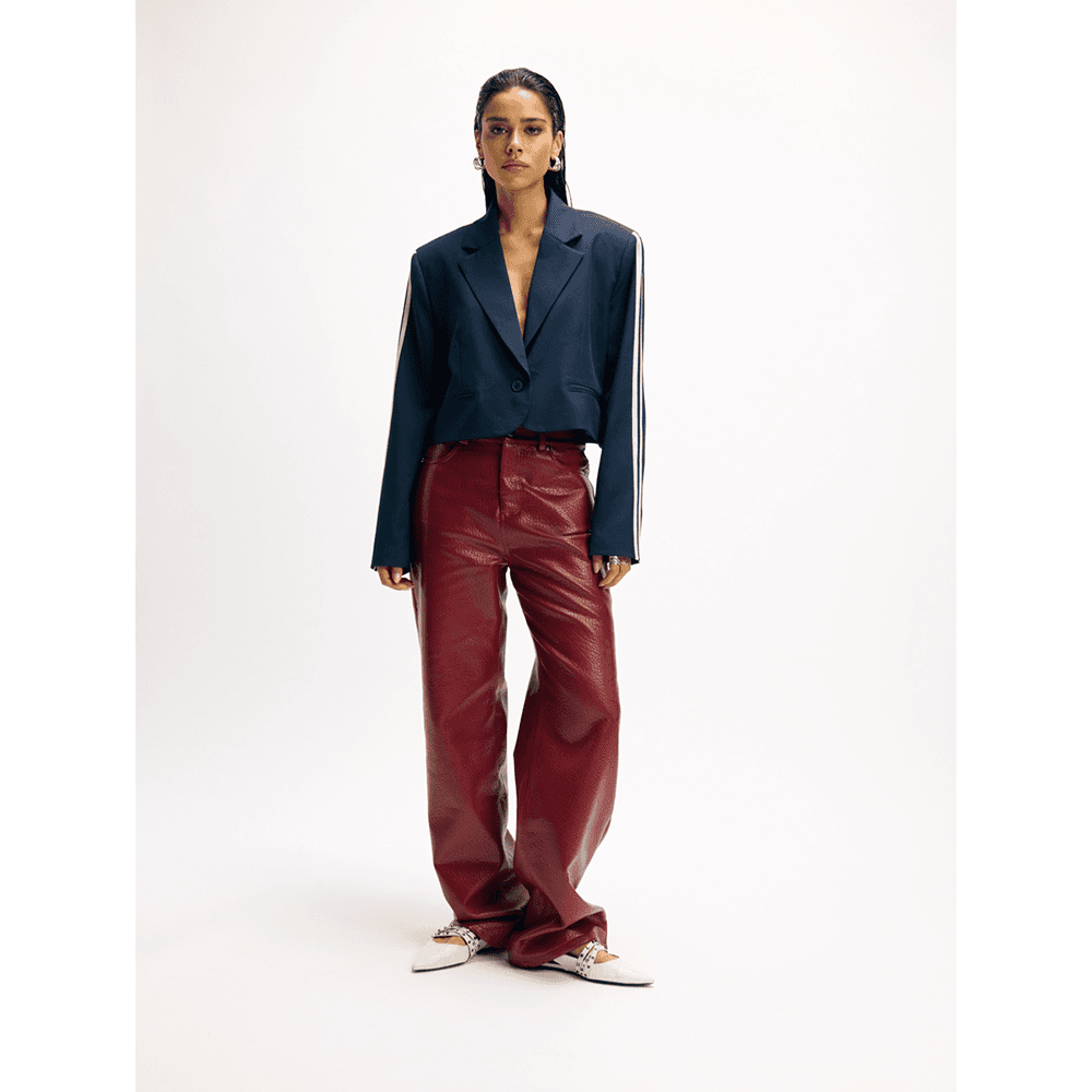 Ladies Woven Vegan Leather Wide Leg Pants Esmee Bordeaux Ladies Woven Vegan Leather Wide Leg Pants Esmee Bordeaux
