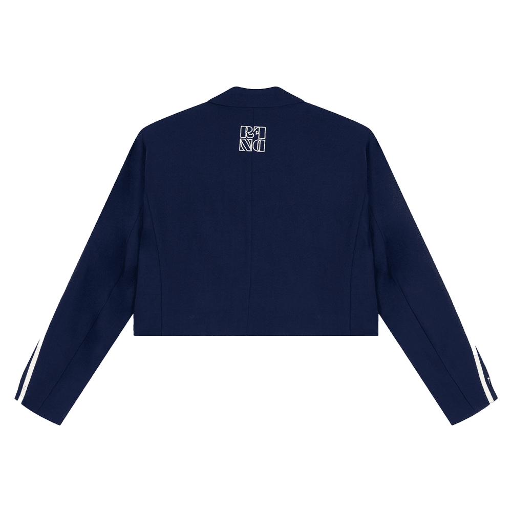 Ladies Woven Cropped Blazer Niv Donker Blauw Ladies Woven Cropped Blazer Niv Donker Blauw