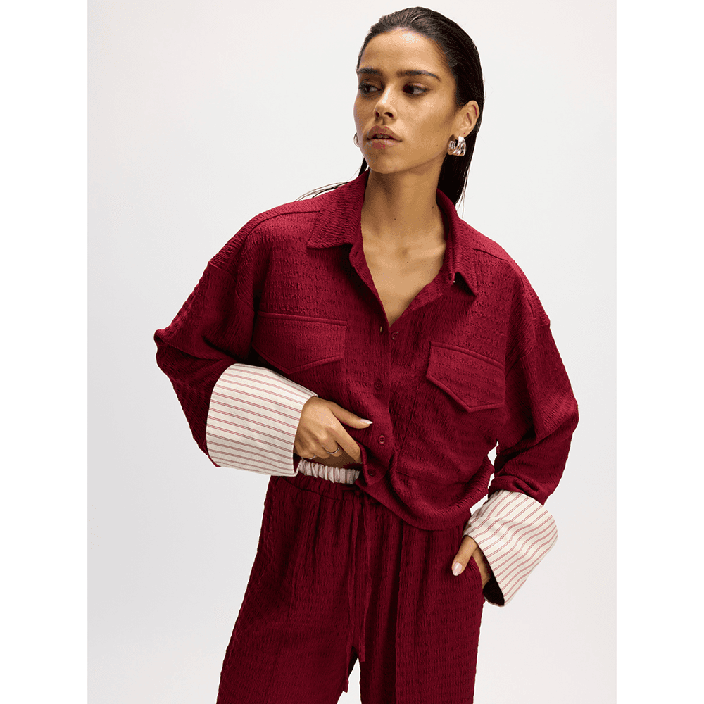 Ladies Knitted Relaxed Cropped Blouse Lyloe Bordeaux Ladies Knitted Relaxed Cropped Blouse Lyloe Bordeaux