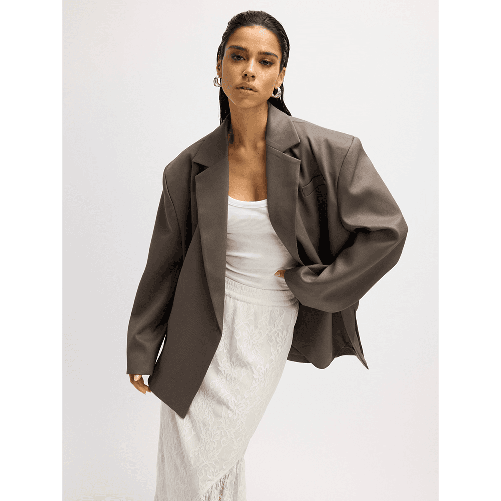 Ladies Woven Overlayed Blazer Adele Antraciet Ladies Woven Overlayed Blazer Adele Antraciet