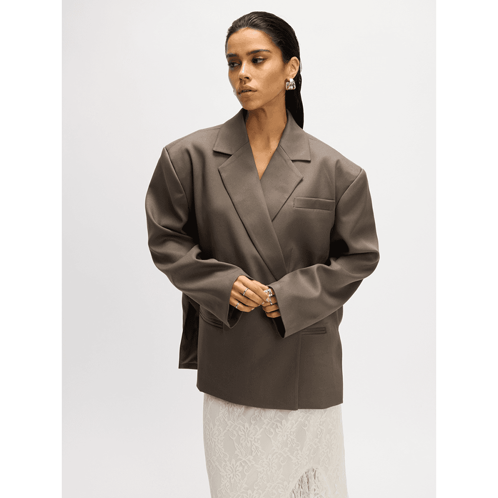 Ladies Woven Overlayed Blazer Adele Antraciet Ladies Woven Overlayed Blazer Adele Antraciet