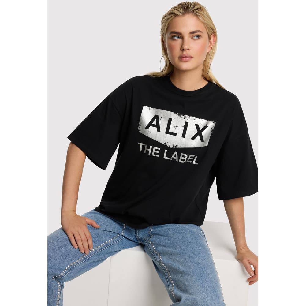 Ladies Knitted Foil Print T-shirt Zwart 1 Ladies Knitted Foil Print T-shirt Zwart 1