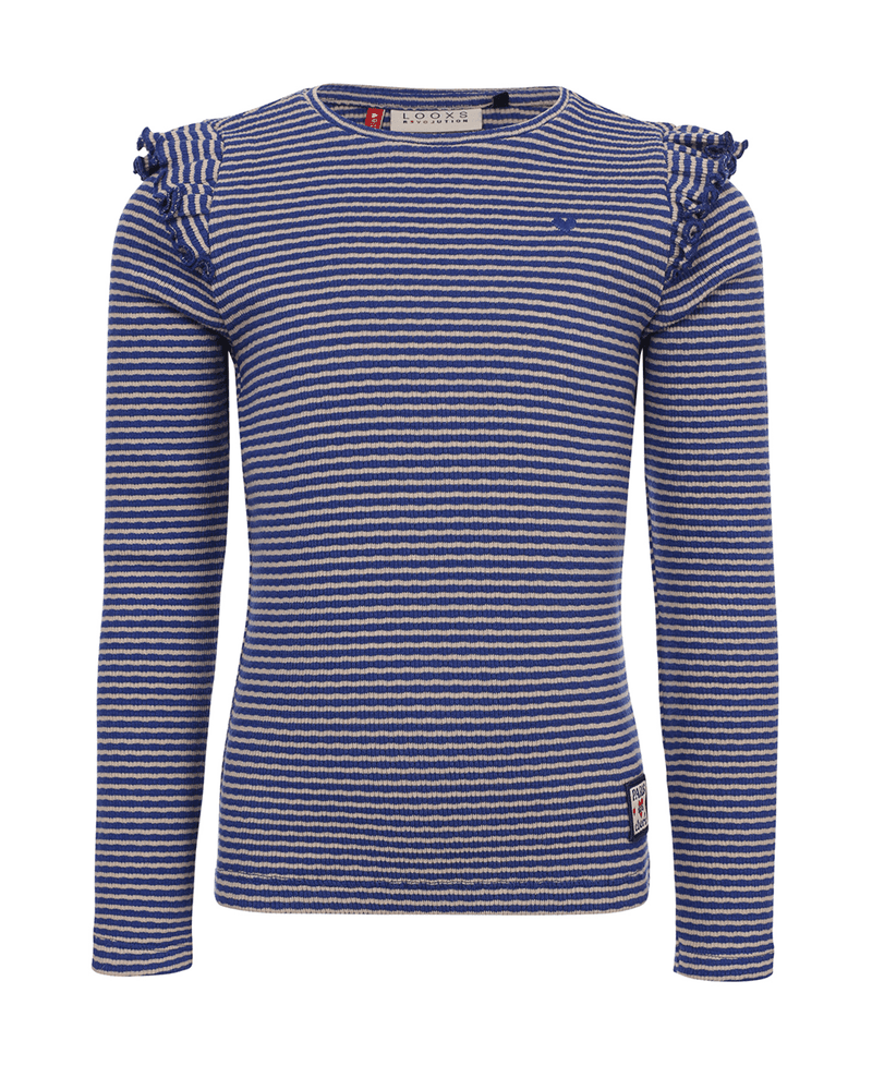 Little striped longsleeve t-shirt ruffle Blauw Little striped longsleeve t-shirt ruffle Blauw