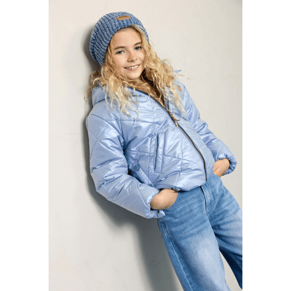 Button Hooded Short Winter Jacket Licht Blauw Button Hooded Short Winter Jacket Licht Blauw