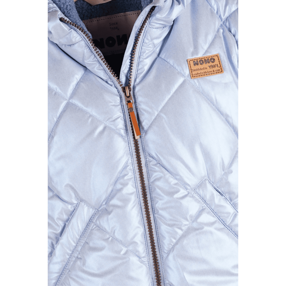 Button Hooded Short Winter Jacket Licht Blauw Button Hooded Short Winter Jacket Licht Blauw