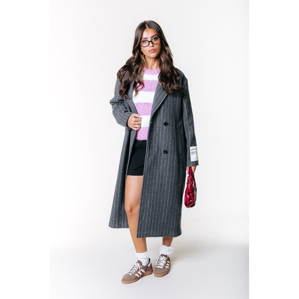 Zania Double Breasted Wool Long Coat Grijs Zania Double Breasted Wool Long Coat Grijs