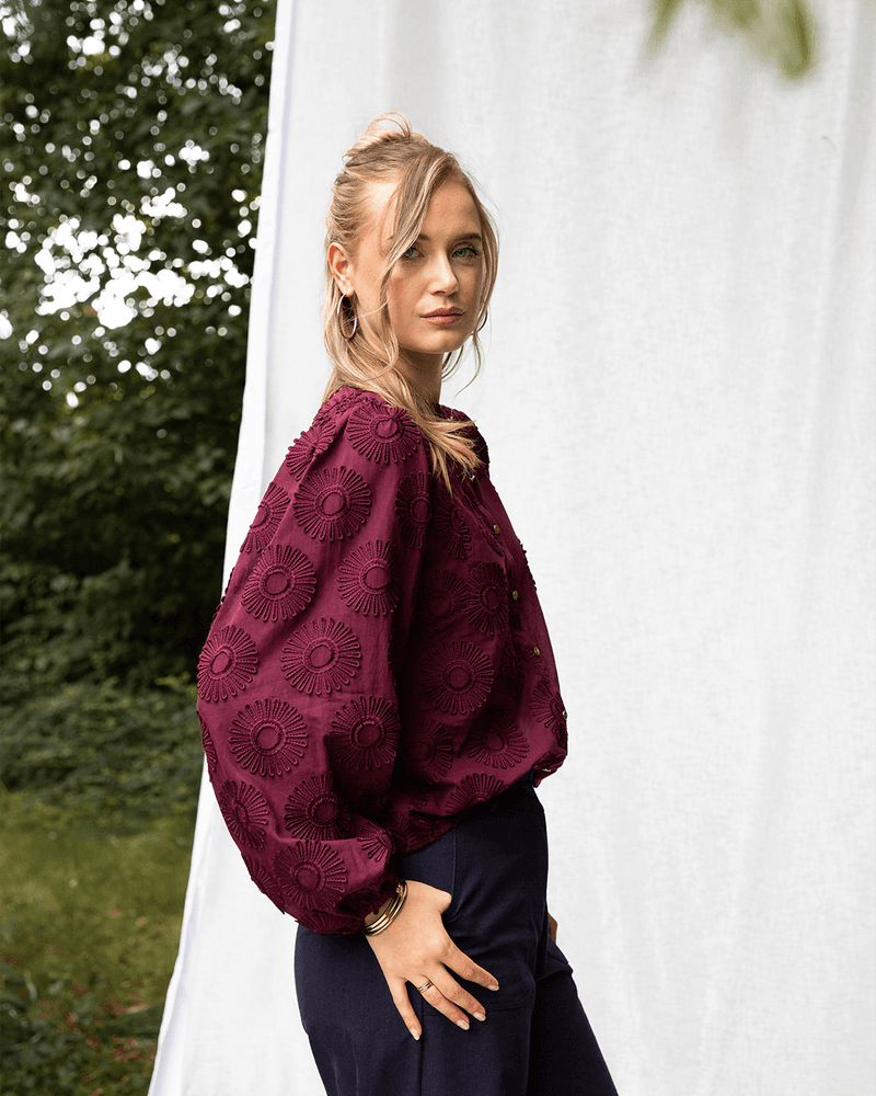 Job Flower Embroidery Blouse Bordeaux Job Flower Embroidery Blouse Bordeaux