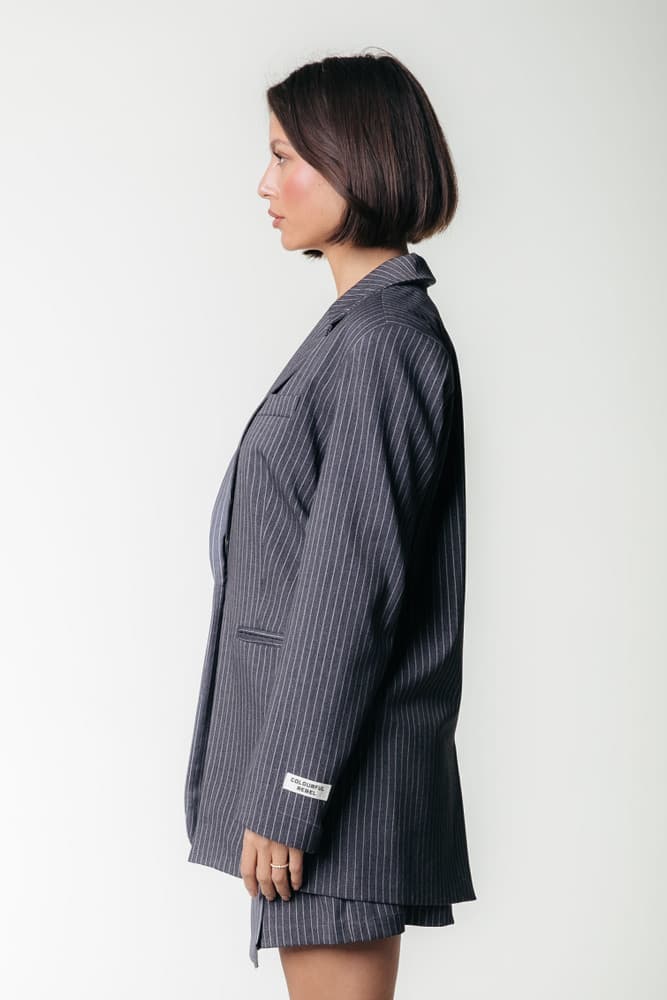 Mimmi Pinstripe Two Tone Single Breasted Blazer Grijs Mimmi Pinstripe Two Tone Single Breasted Blazer Grijs