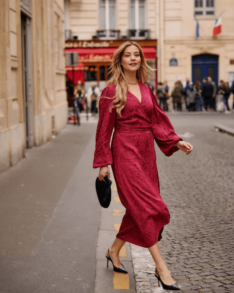 Dress Blossom Midi Jacquard Rood Dress Blossom Midi Jacquard Rood