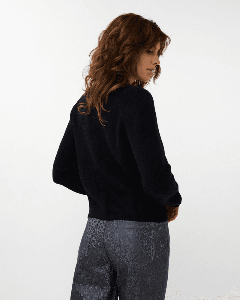 Sweater bow button fake placket Zwart 1 Sweater bow button fake placket Zwart 1