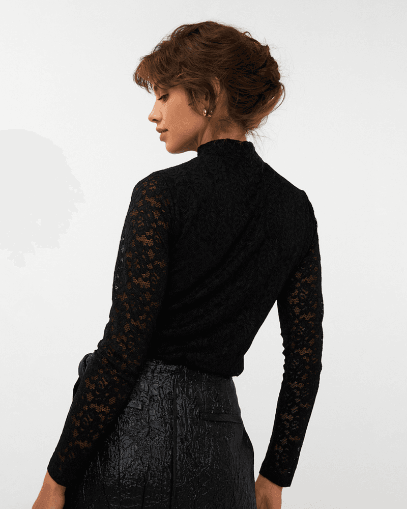 Top lace lurex stretch Zwart 1 Top lace lurex stretch Zwart 1