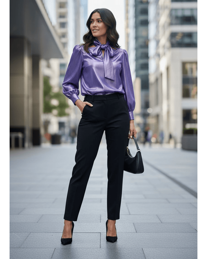 Twisted Collar Blouse Metalic Purple Paars Twisted Collar Blouse Metalic Purple Paars