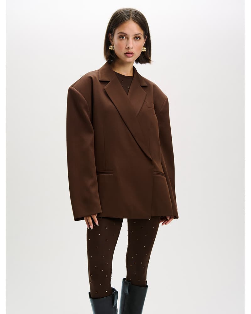 Ladies Woven Oversized Blazer Adele Bruin 1 Ladies Woven Oversized Blazer Adele Bruin 1