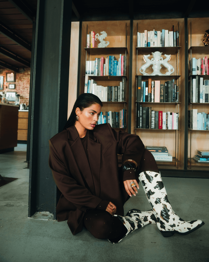 Ladies Woven Oversized Blazer Adele Bruin 1 Ladies Woven Oversized Blazer Adele Bruin 1