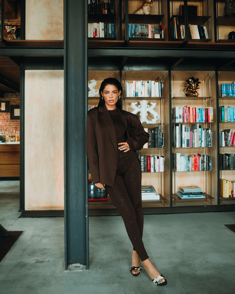 Ladies Woven Oversized Blazer Adele Bruin 1 Ladies Woven Oversized Blazer Adele Bruin 1