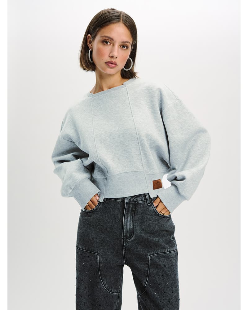 Ladies Knitted Cropped Sweater Lovee Grijs Ladies Knitted Cropped Sweater Lovee Grijs
