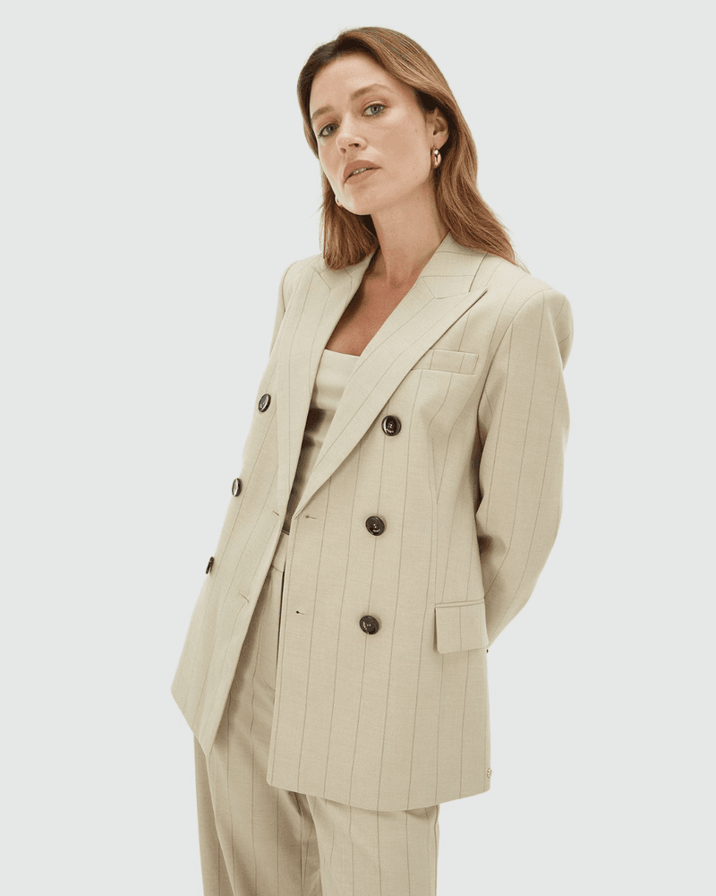 PLEUN regular fit blazer with pinstripe Beige PLEUN regular fit blazer with pinstripe Beige