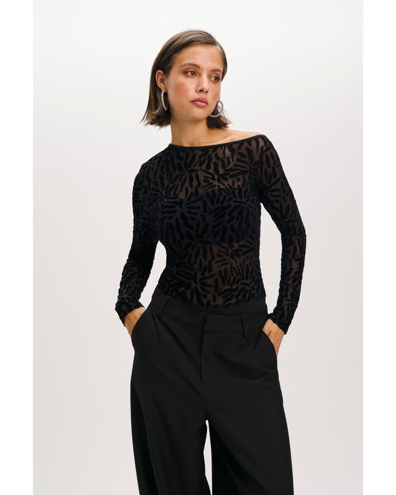 ladies knitted body flock print ELLY Zwart 1 ladies knitted body flock print ELLY Zwart 1