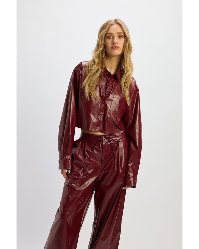 ladies woven cropped pu blouse LOU Bordeaux ladies woven cropped pu blouse LOU Bordeaux