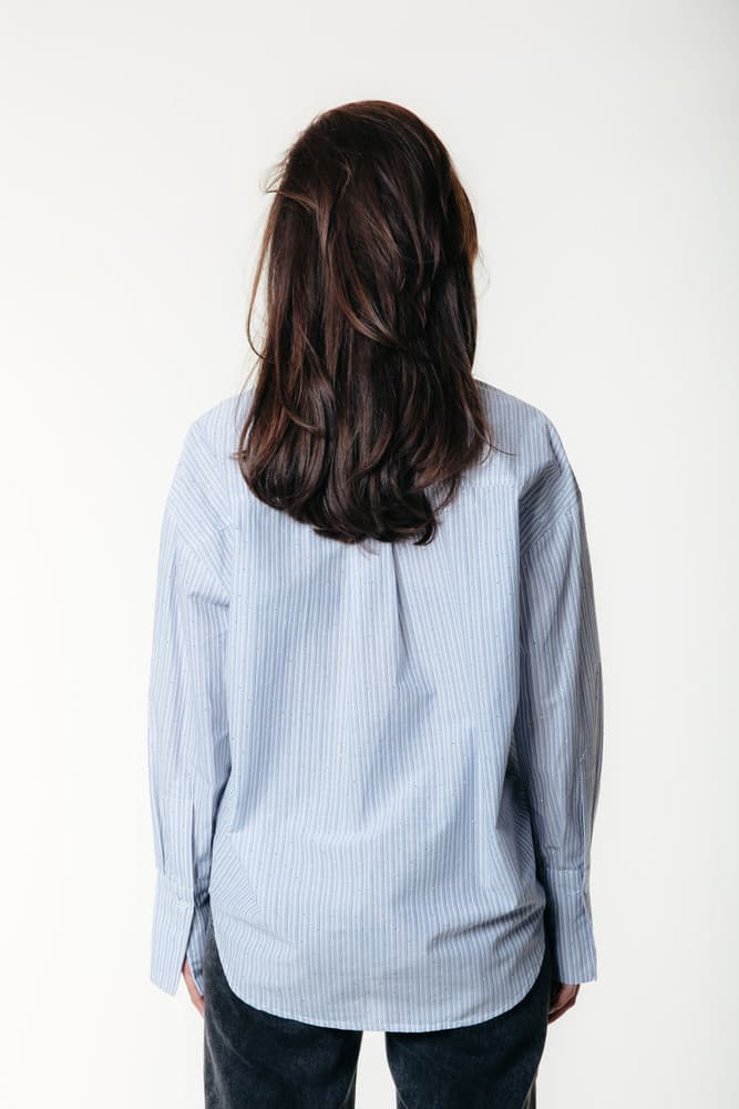 Talia Rhinestone Stripe Blouse Blauw Talia Rhinestone Stripe Blouse Blauw