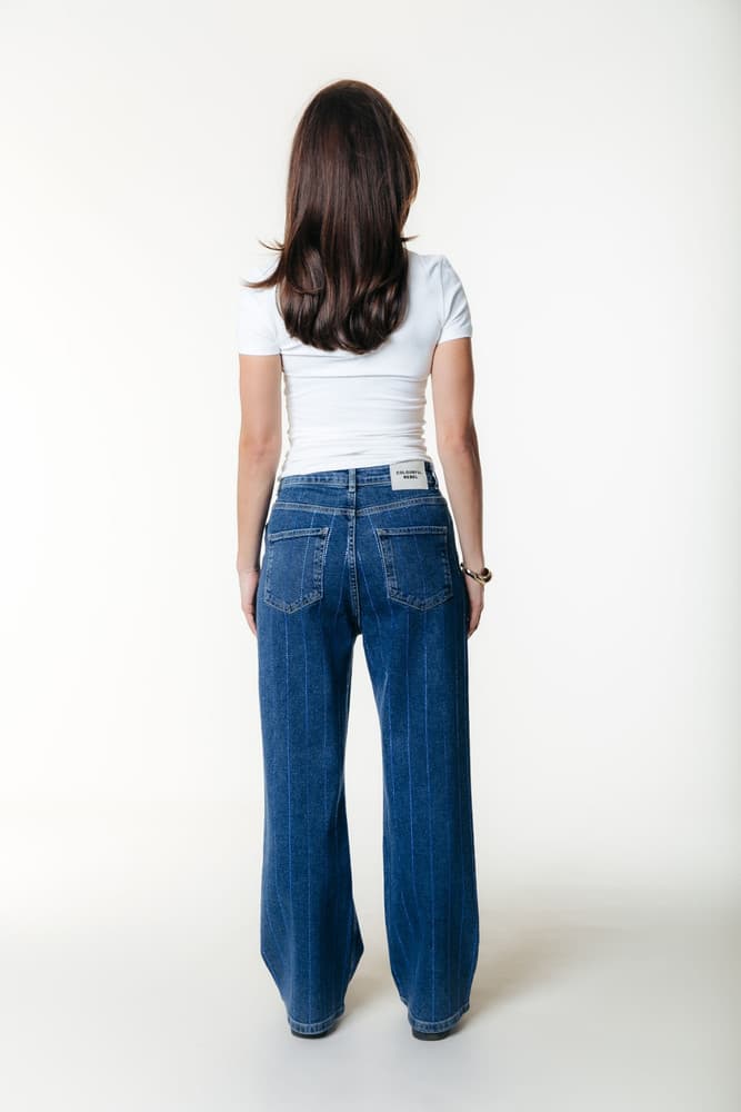 Gaias Rhinestones High Rise Wide Leg Denim Pants Blauw Gaias Rhinestones High Rise Wide Leg Denim Pants Blauw