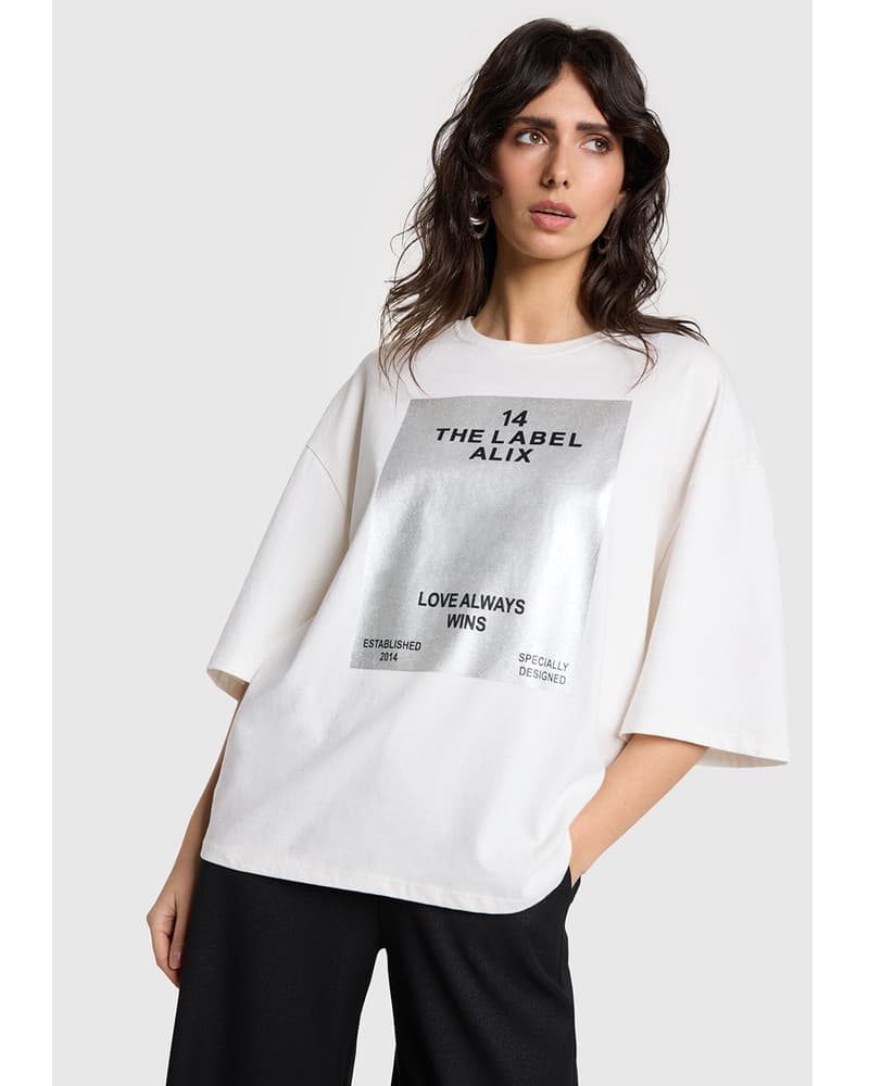 ladies knitted foil print T-shirt Wit 1 ladies knitted foil print T-shirt Wit 1