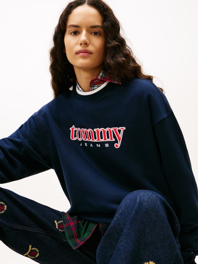 TJW BXY Tommy Applique Crew Donker Blauw TJW BXY Tommy Applique Crew Donker Blauw