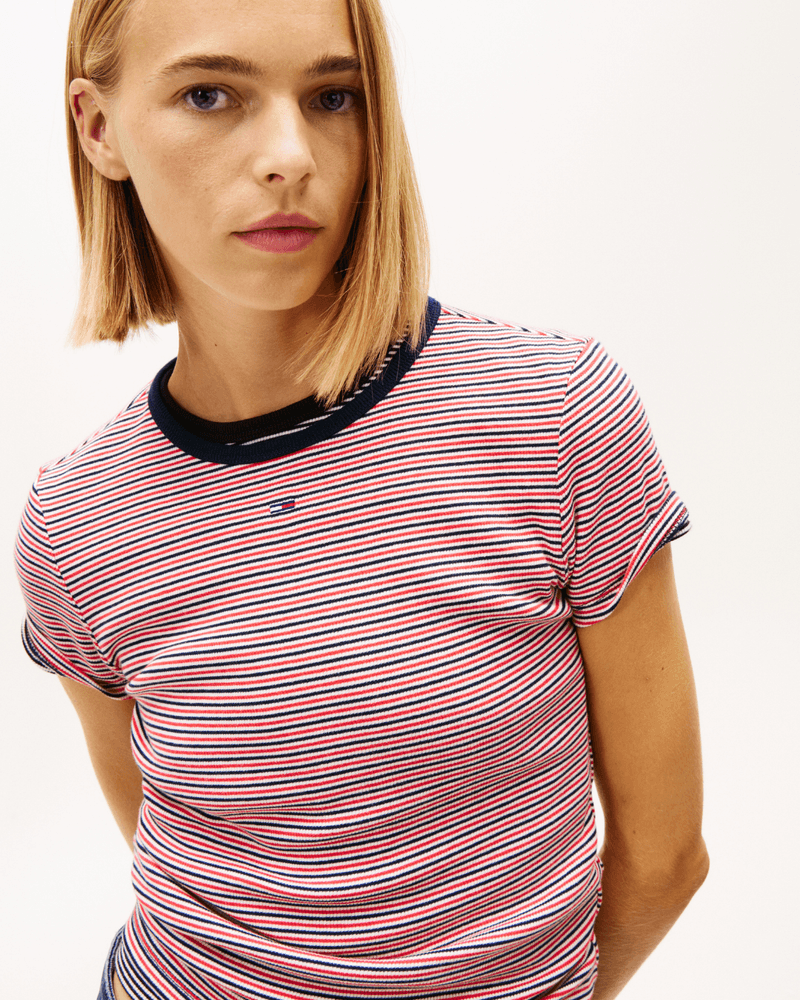 TJW Slim Essential RIB Striped SS EXT Rood TJW Slim Essential RIB Striped SS EXT Rood