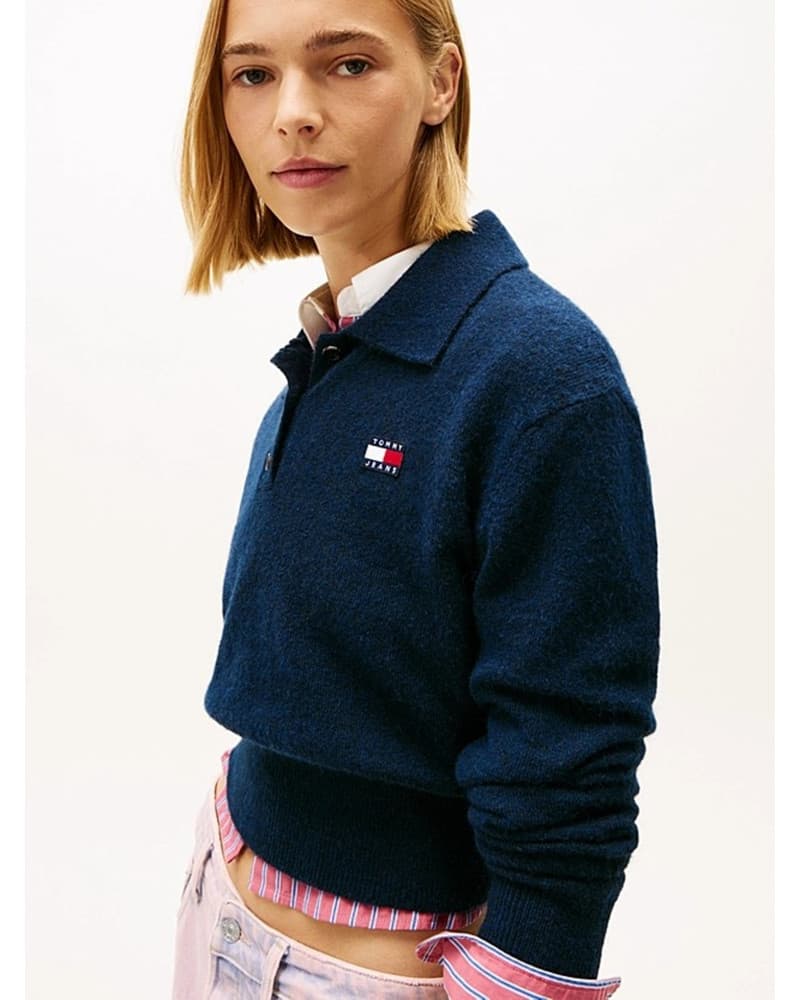 TJW Fluffy Polo Sweater Donker Blauw TJW Fluffy Polo Sweater Donker Blauw