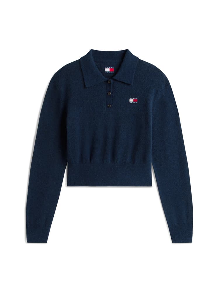 TJW Fluffy Polo Sweater Donker Blauw TJW Fluffy Polo Sweater Donker Blauw