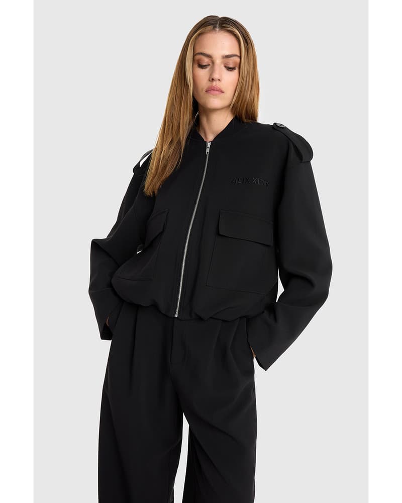 ladies woven balloon jacket Zwart 1 ladies woven balloon jacket Zwart 1