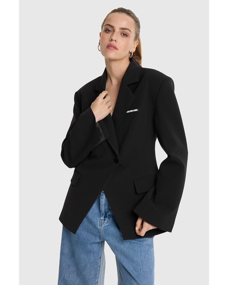 ladies woven fitted blazer Zwart 1 ladies woven fitted blazer Zwart 1