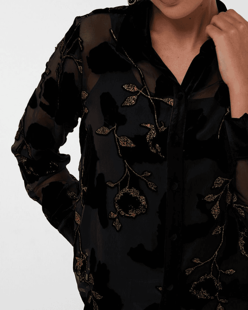 Blouse burnout flower Zwart 1 Blouse burnout flower Zwart 1