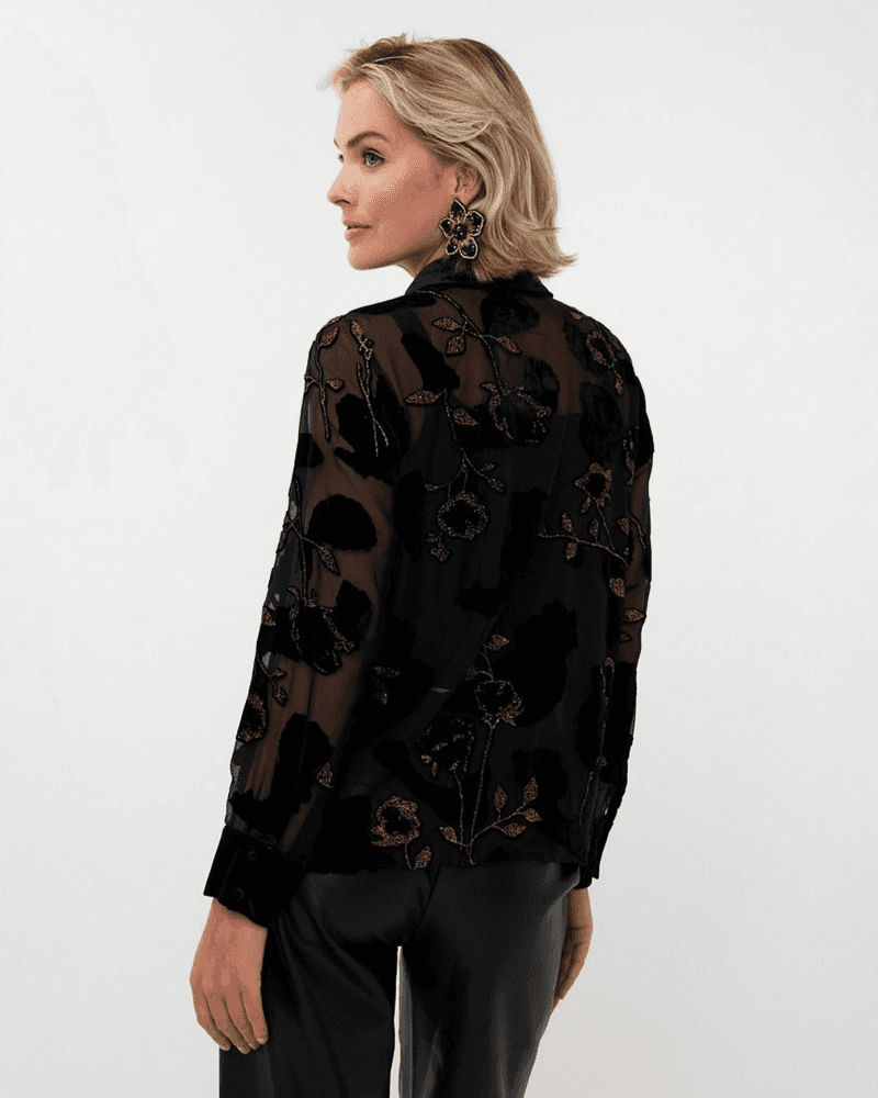 Blouse burnout flower Zwart 1 Blouse burnout flower Zwart 1
