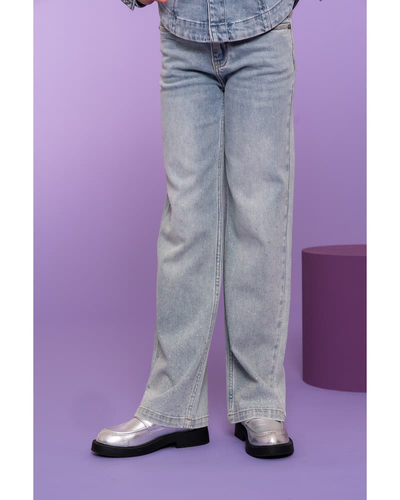 Jeans wide leg + rhinestones Blauw Jeans wide leg + rhinestones Blauw