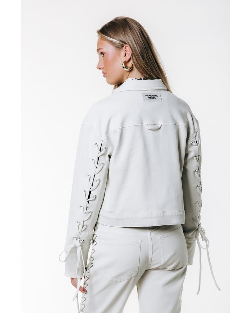 Olaine Braided Sleeve Denim Blouse Beige Olaine Braided Sleeve Denim Blouse Beige