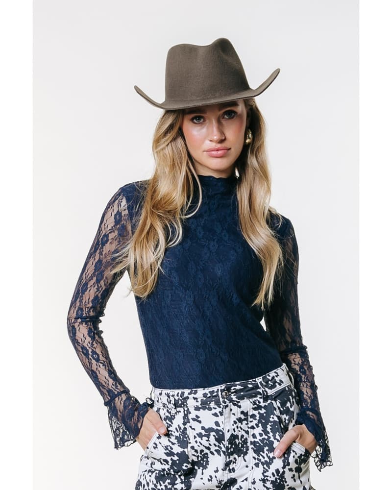 WT217578 Nena Lace High Neck Top Blauw WT217578 Nena Lace High Neck Top Blauw