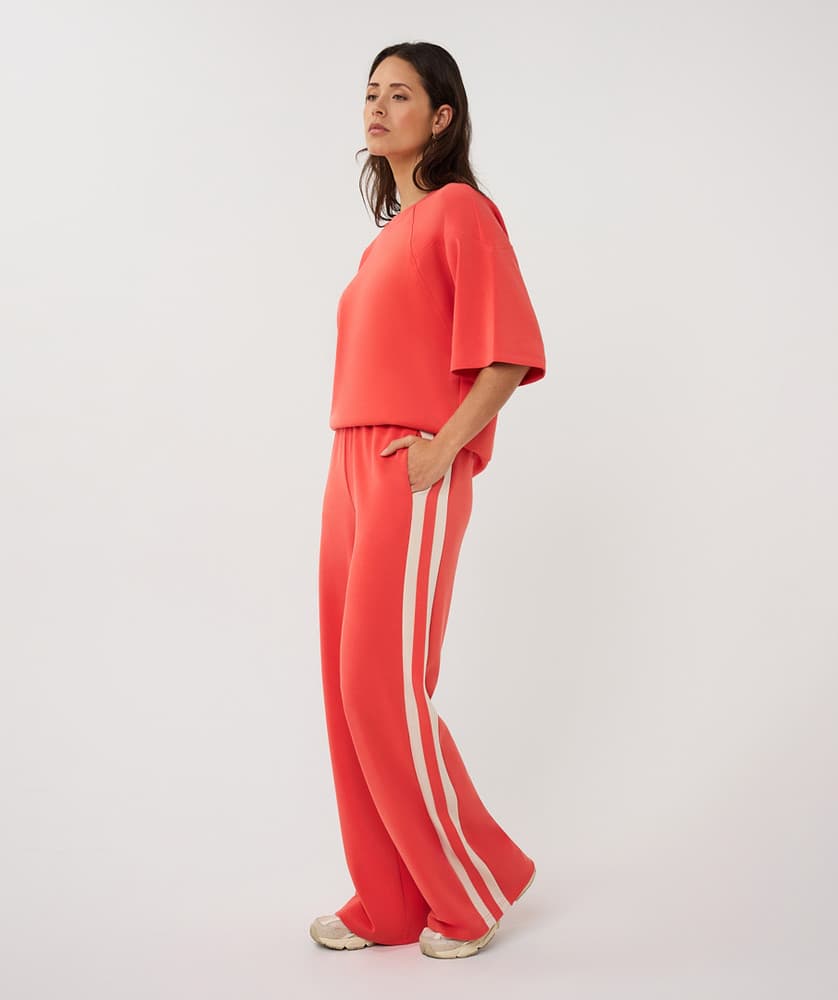 Trousers wide stripe Modal Rood Trousers wide stripe Modal Rood