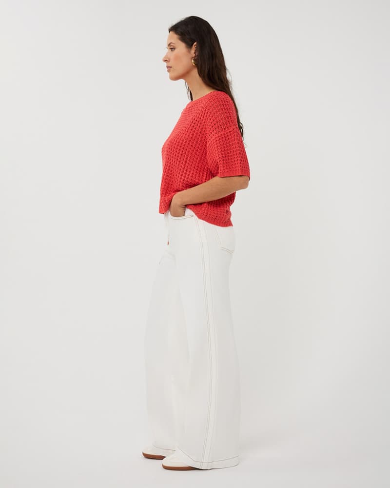 Sweater open knit s/slve Rood Sweater open knit s/slve Rood